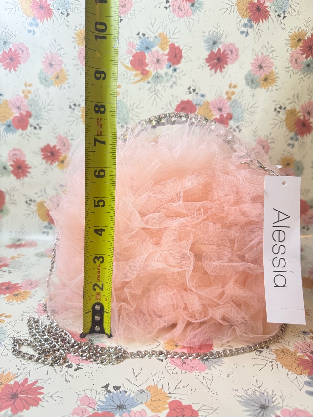 Alessia Pink Ruffle Mini Bag with Chain Strap - Picture 2 of 3